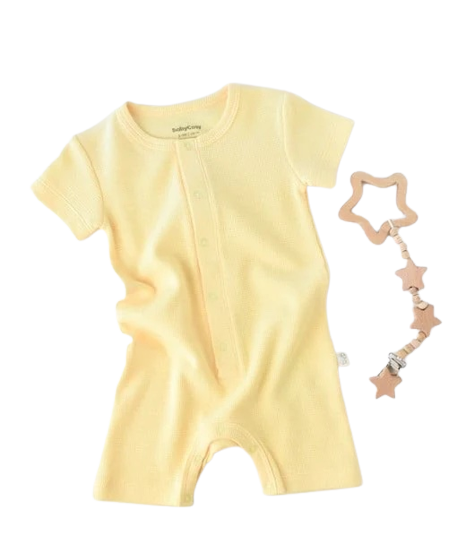 Salopeta cu panataloni scurti - 100% bumbac organic - Galben, Baby Cosy