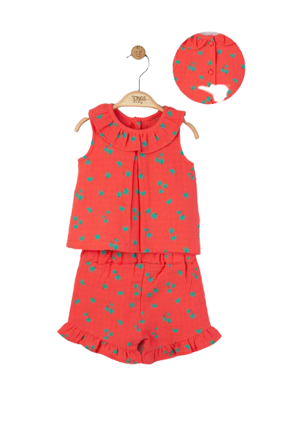 Set elegant bluzita de vara cu pantalonasi pentru fetite din muselina Natural, Tongs baby