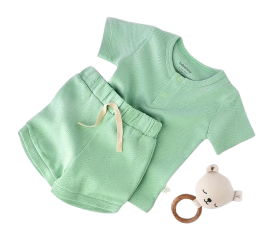Set tricou cu panataloni scurti - 100% bumbac organic - Mint, Baby Cosy