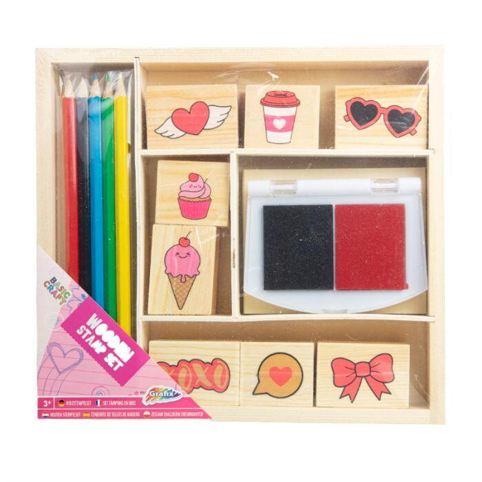 Set creativ - Stampile din lemn cu tusiera (inimioare)