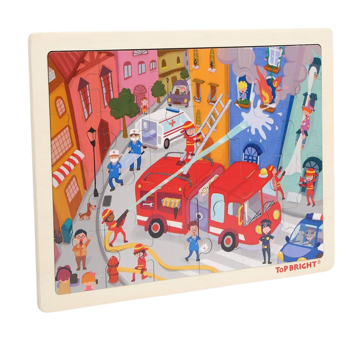 Puzzle din lemn - Pompieri in actiune