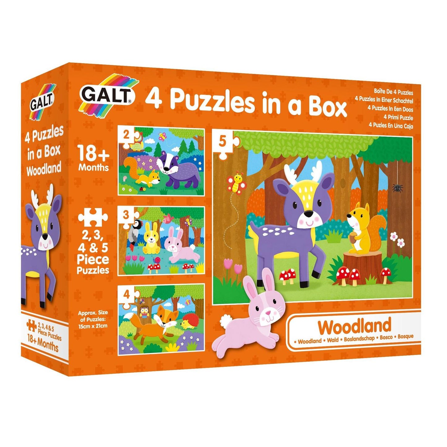 Set 4 puzzle-uri - Animalute din padure (2, 3, 4, 5 piese)