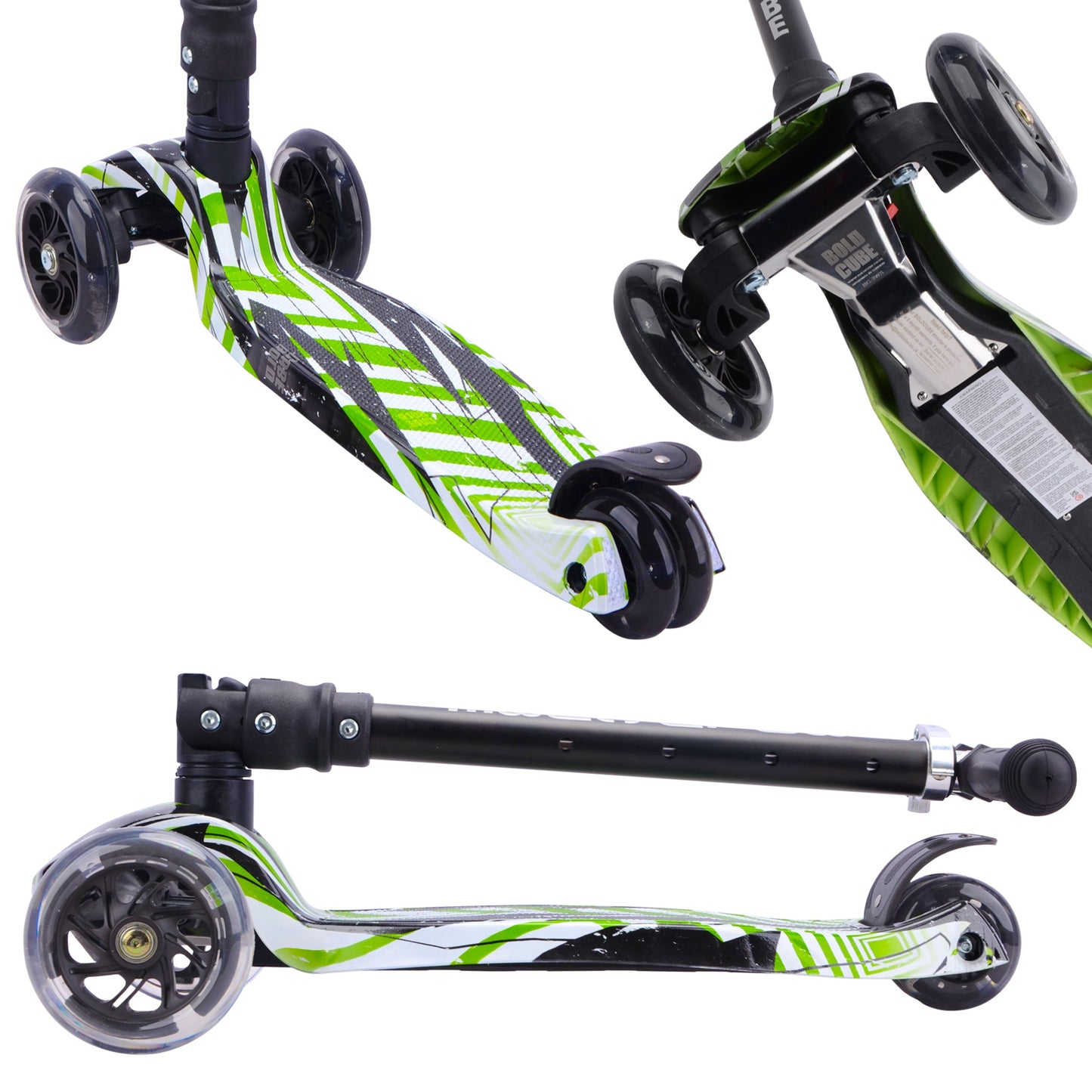 Trotineta cu 3 roti pliabila cu lumini - Scooter Swift Green
