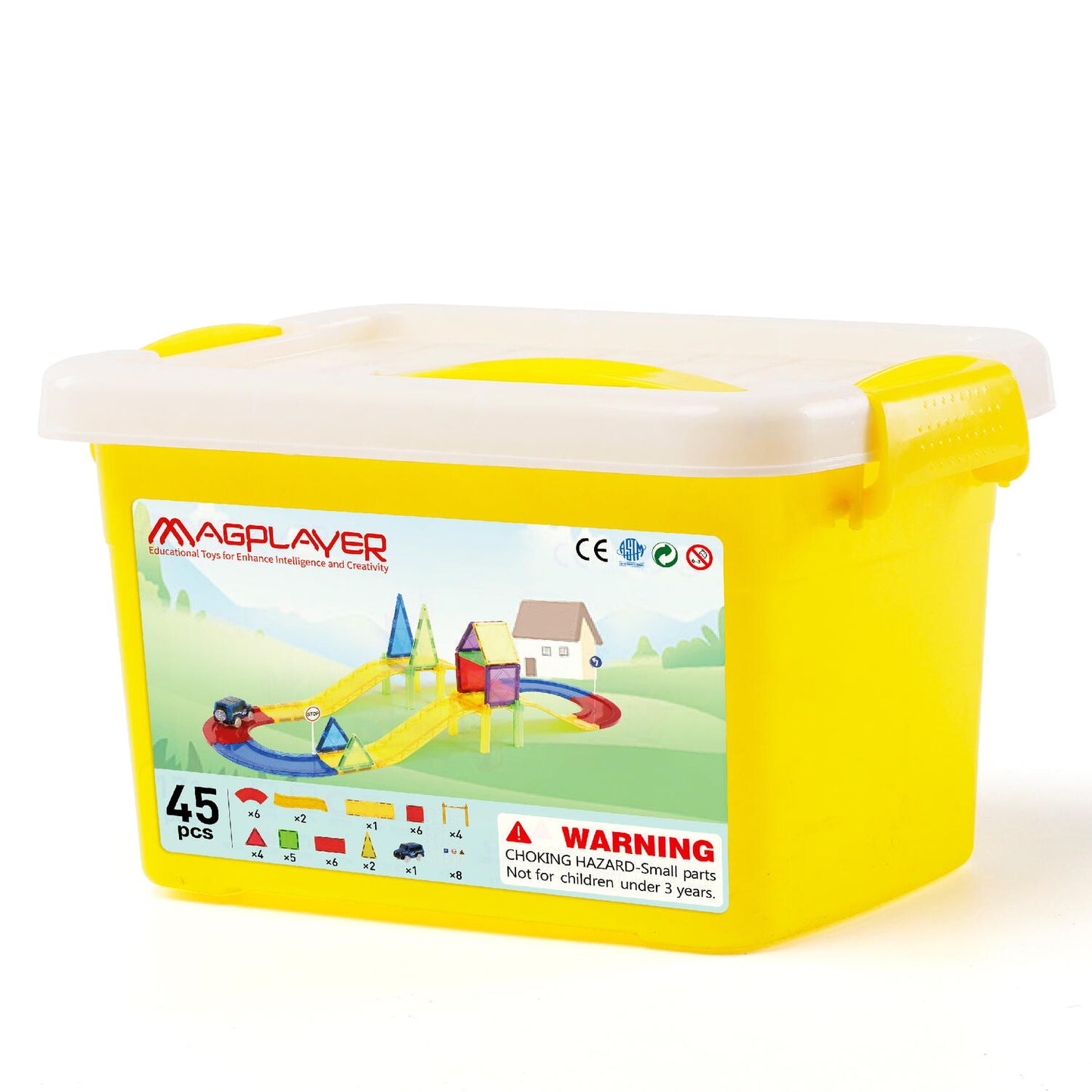 Set de constructie magnetic 3D - Circuit masinute (45 piese)
