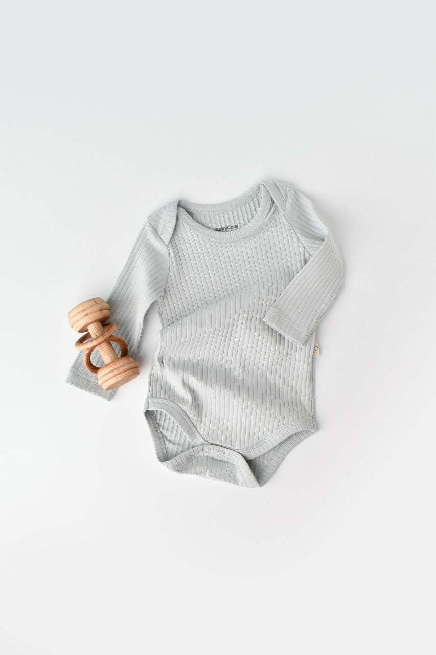 Body Bebe Unisex cu maneca lunga din 95% bumbac organic cu 5% elastan - Gri, Baby Cosy
