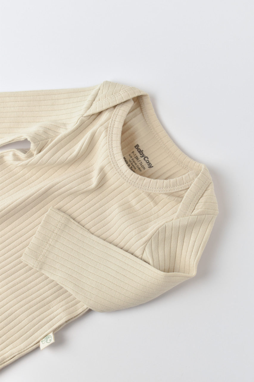Body Bebe Unisex cu maneca lunga din 95% bumbac organic cu 5% elastan - Crem, Baby Cosy
