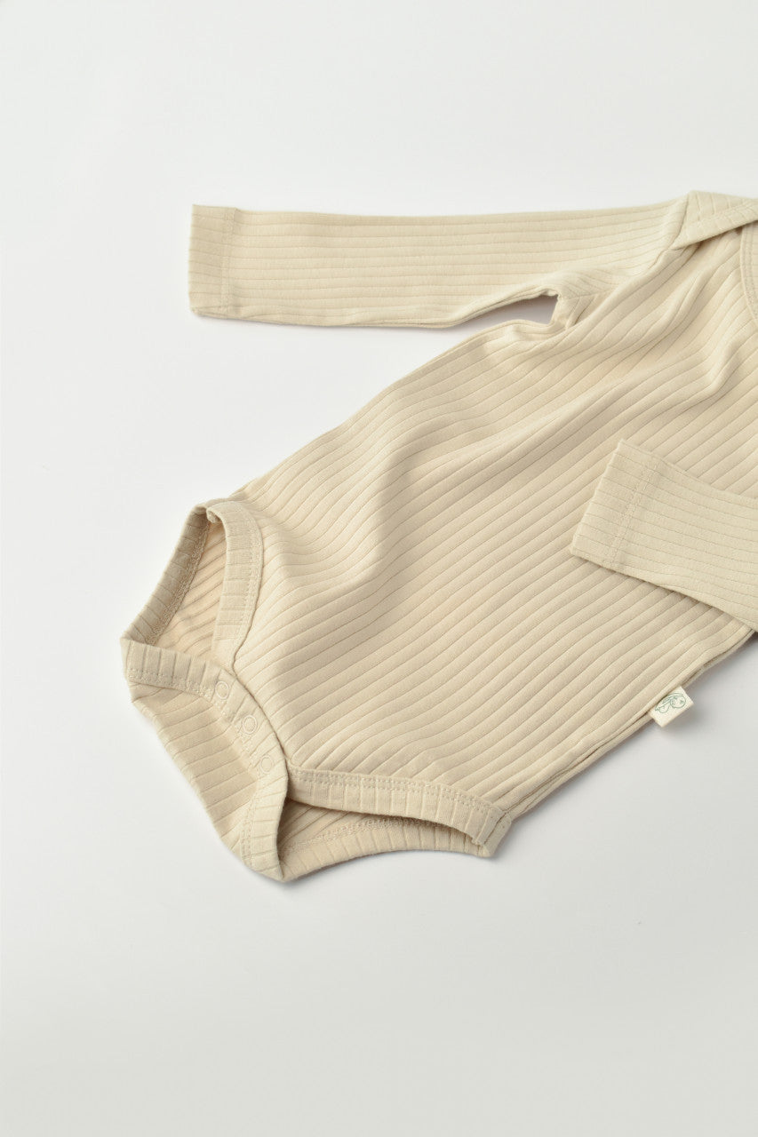 Body Bebe Unisex cu maneca lunga din 95% bumbac organic cu 5% elastan - Crem, Baby Cosy