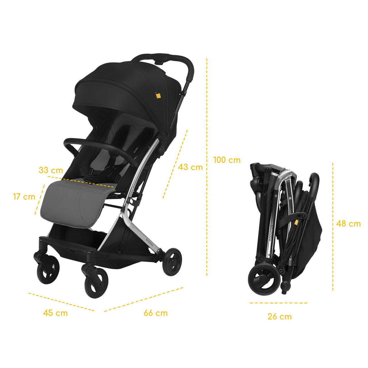 Carucior sport pliabil Skiddou Mikkeli Onyx, ultracompact pentru calatorii, Negru