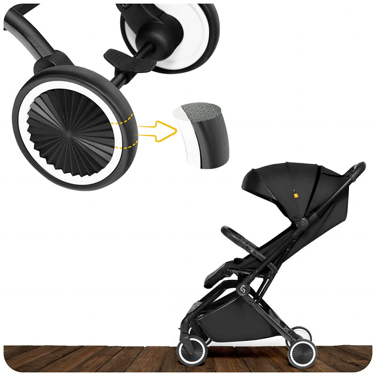 Carucior sport pliabil ultracompact pentru calatorii Espoo+, Onyx, Negru, Skiddou