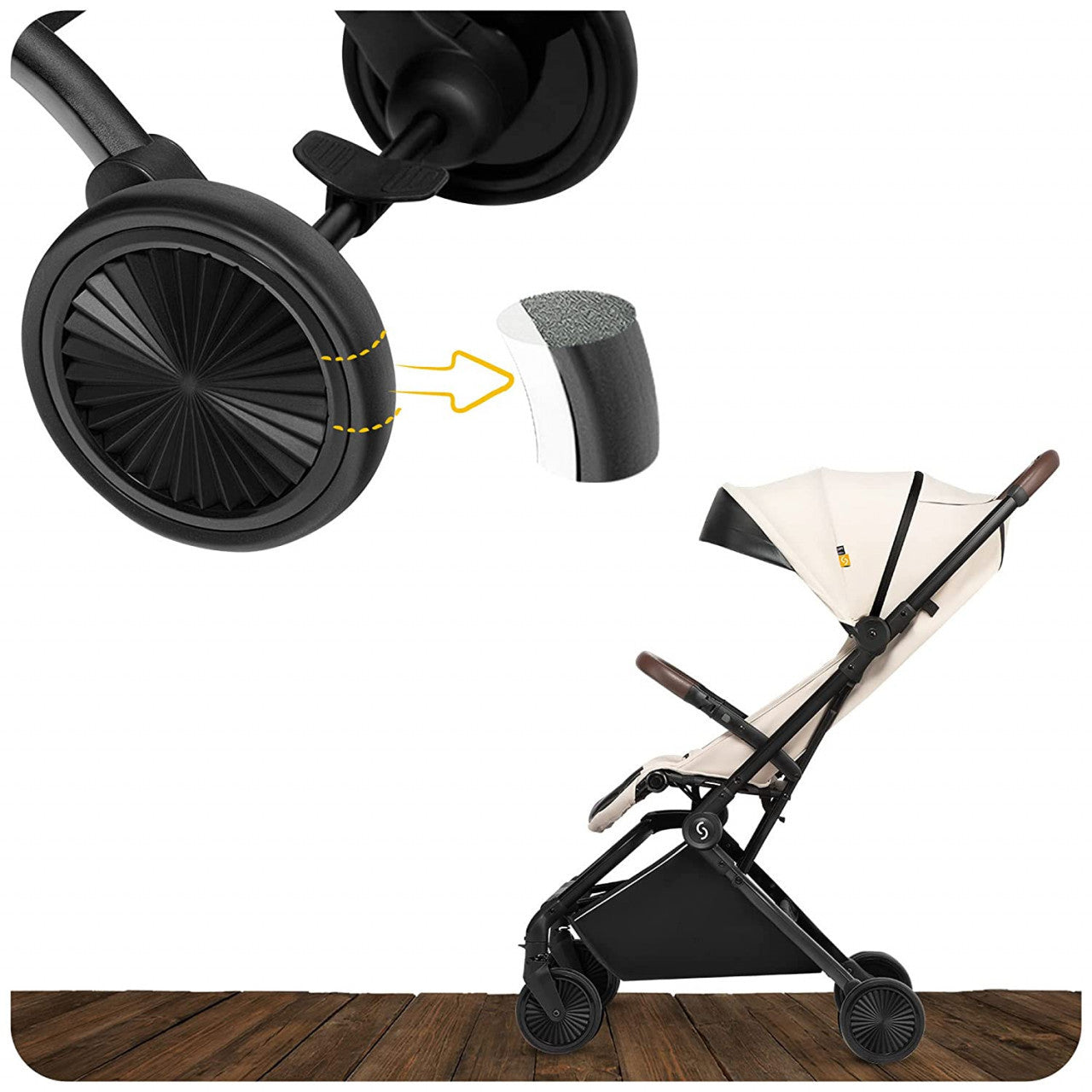 Carucior sport pliabil ultracompact pentru calatorii Espoo+, Vanilla Delight, Beige, Skiddou - Editie Limitata