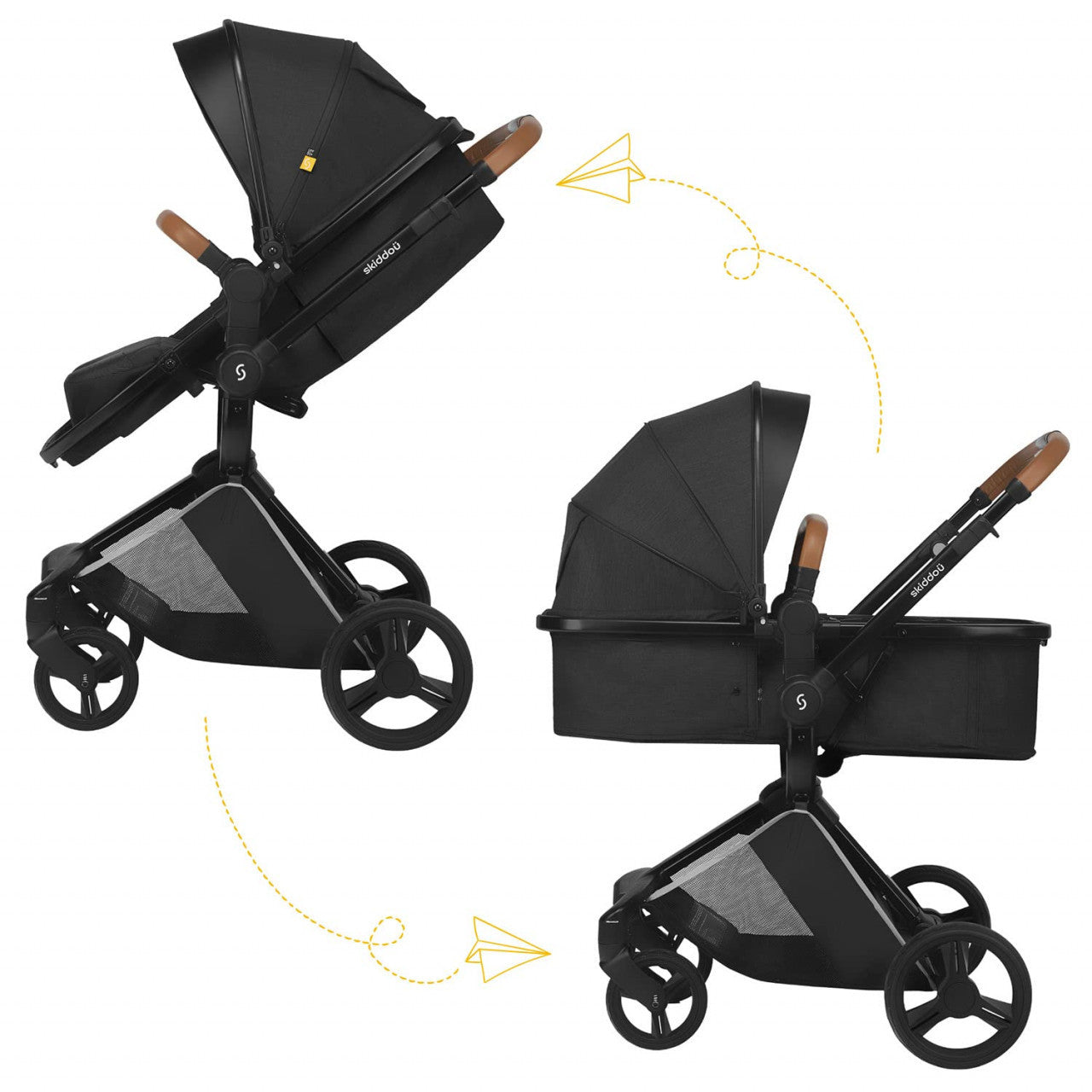 Carucior transformabil 2 in 1 Nasjo, Onyx, Negru, Skiddou