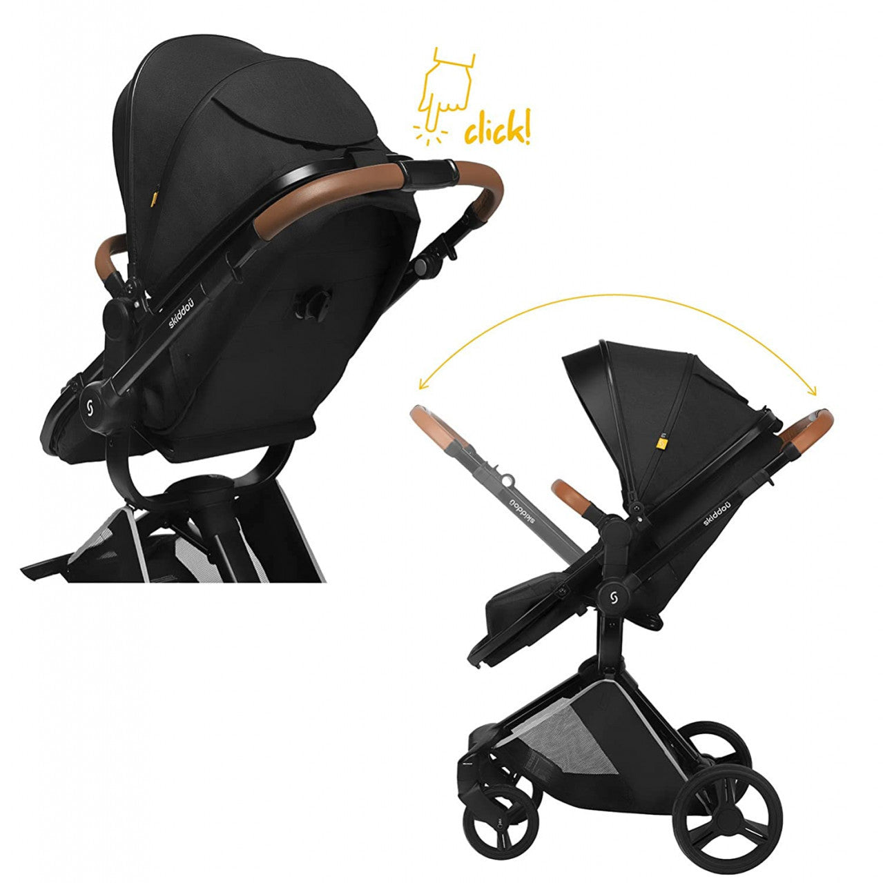 Carucior transformabil 2 in 1 Nasjo, Onyx, Negru, Skiddou