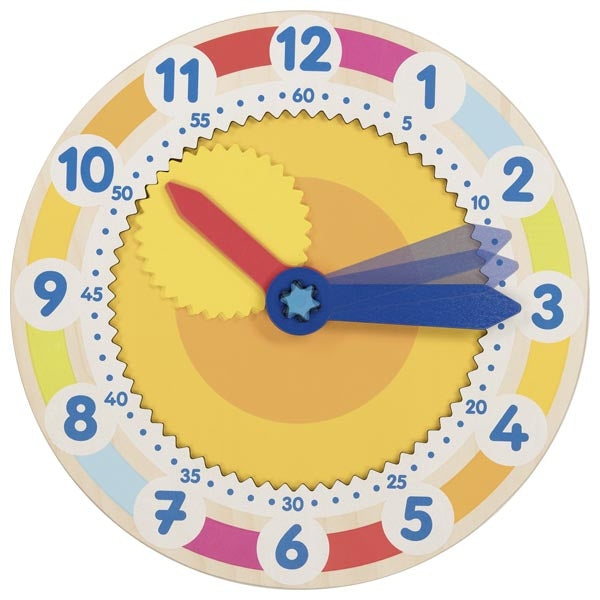 Ceas din lemn cu mecanism rotite dintate - Set educativ