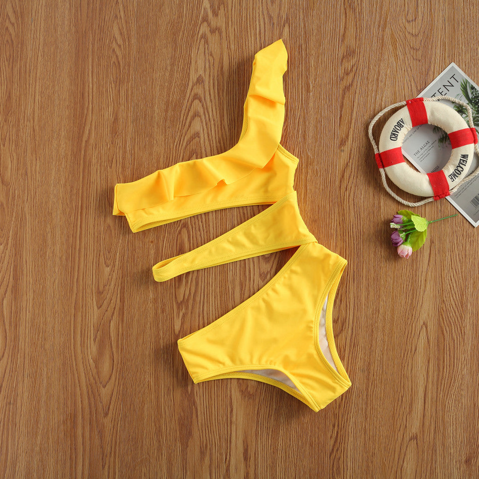 Costum de baie galben decupat