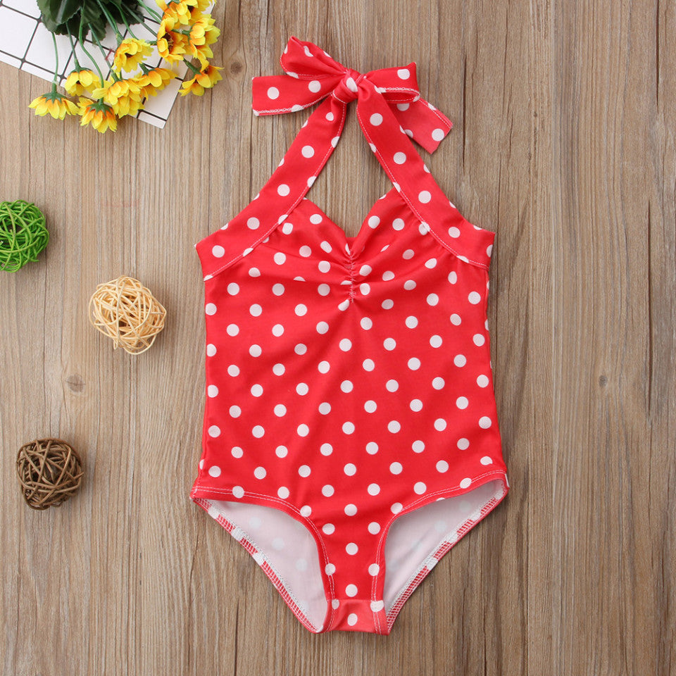 Costum de baie Rosu cu buline