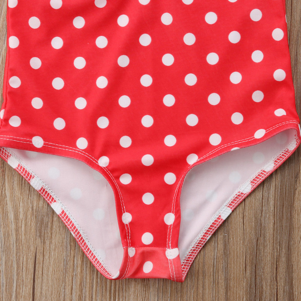 Costum de baie Rosu cu buline