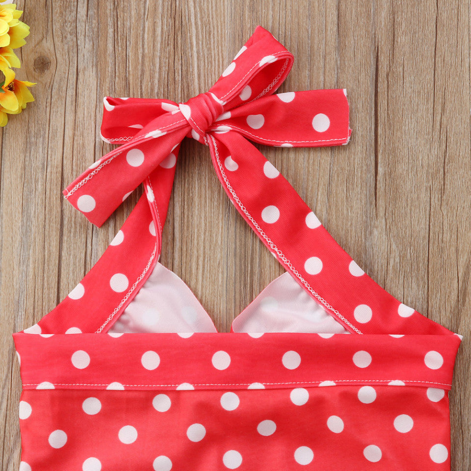 Costum de baie Rosu cu buline