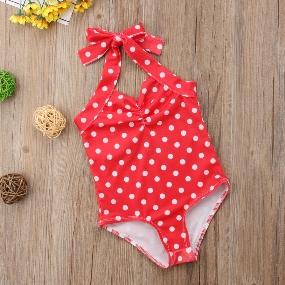Costum de baie Rosu cu buline