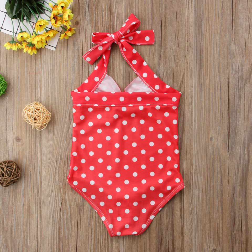 Costum de baie Rosu cu buline