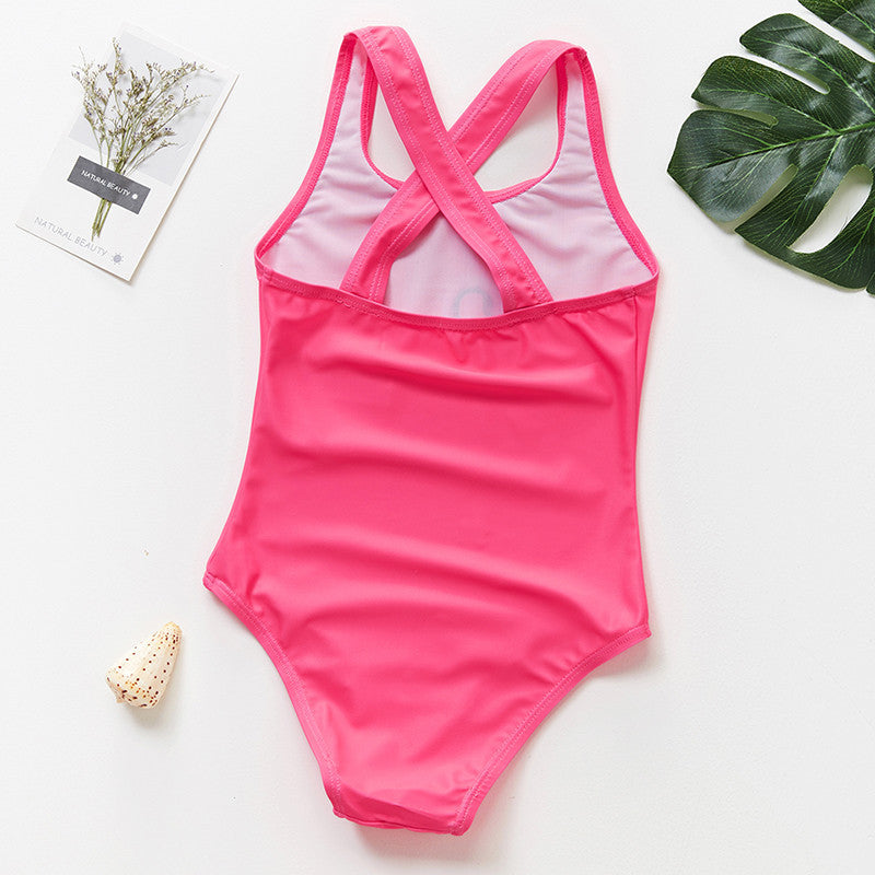 Costum de baie Roz bombon cu flamingo