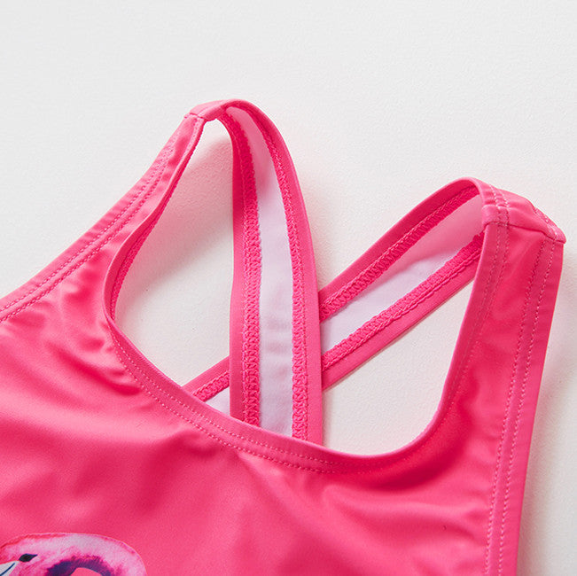 Costum de baie Roz bombon cu flamingo