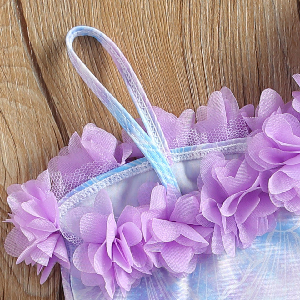 Costum de baie Sirena cu floricele aplicate