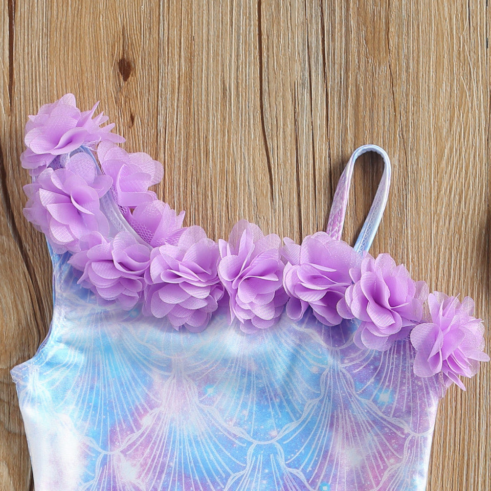 Costum de baie Sirena cu floricele aplicate