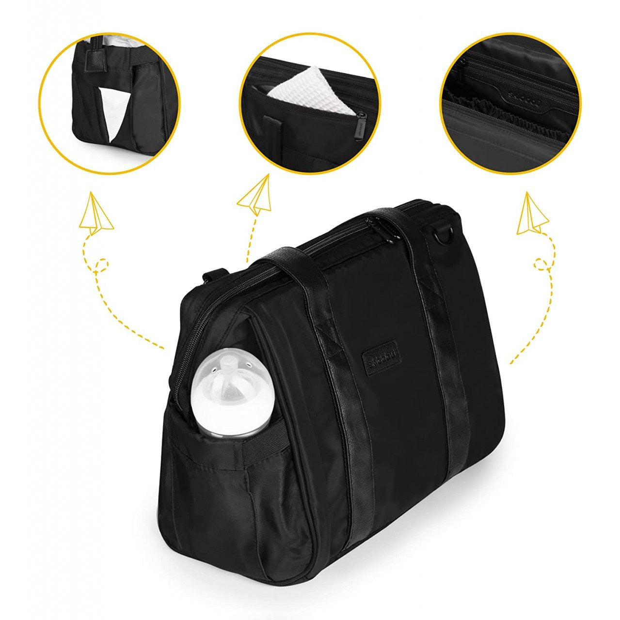 Geanta multifunctionala pentru parinti Inger, Onyz Leather, Negru, Skiddou