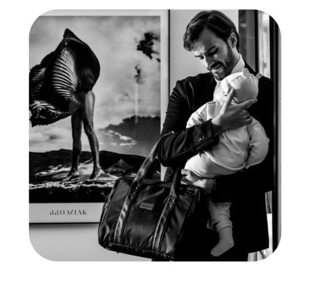 Geanta multifunctionala pentru parinti Inger, Onyz Leather, Negru, Skiddou