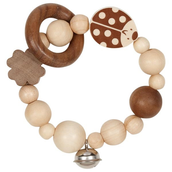 Inel tactil lemn nature cu clopotel bebelusi - Buburuza