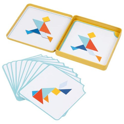Joc educativ Tangram cu piese magnetice, in cutie metalica