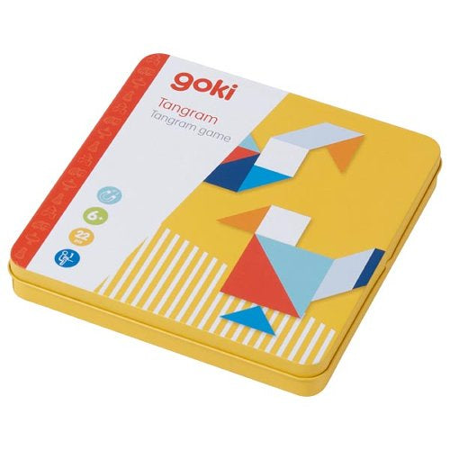 Joc educativ Tangram cu piese magnetice, in cutie metalica