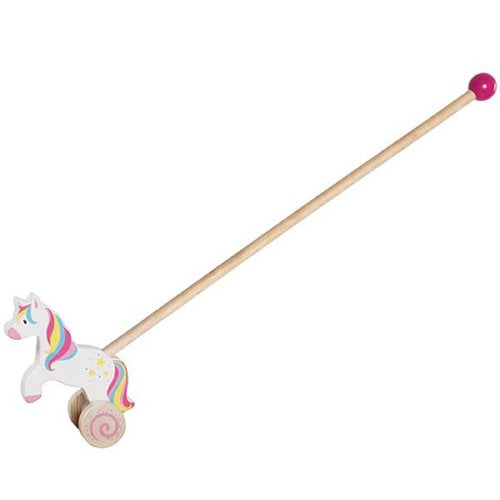 Jucarie de impins din lemn cu bat-Unicorn