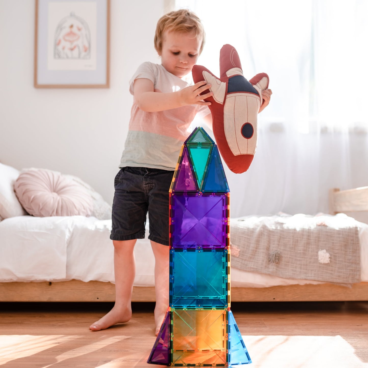 Magnetic Tiles Set constructie magnetic, 100 piese, creativitate