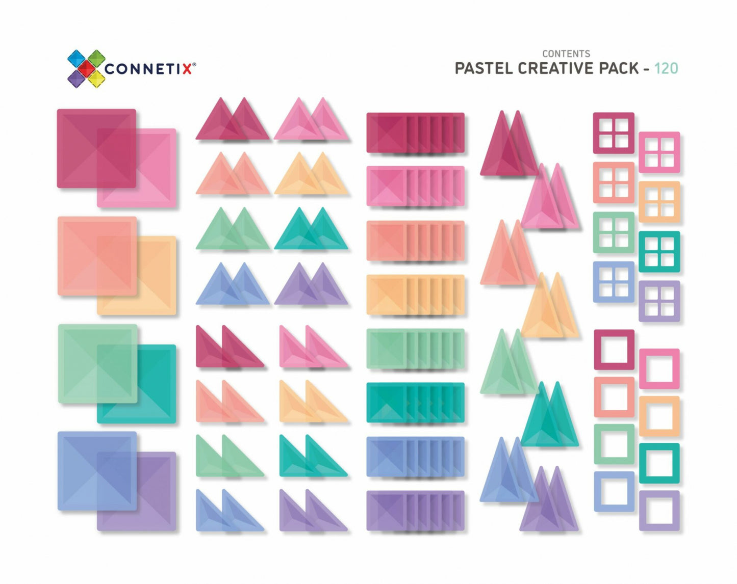 Magnetic Tiles Set constructie magnetic, 120 piese Pastel, creativitate