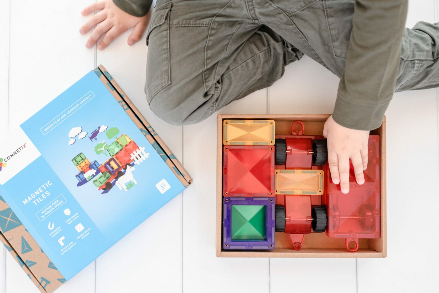 Magnetic Tiles Set constructie magnetic, 24 piese masinute