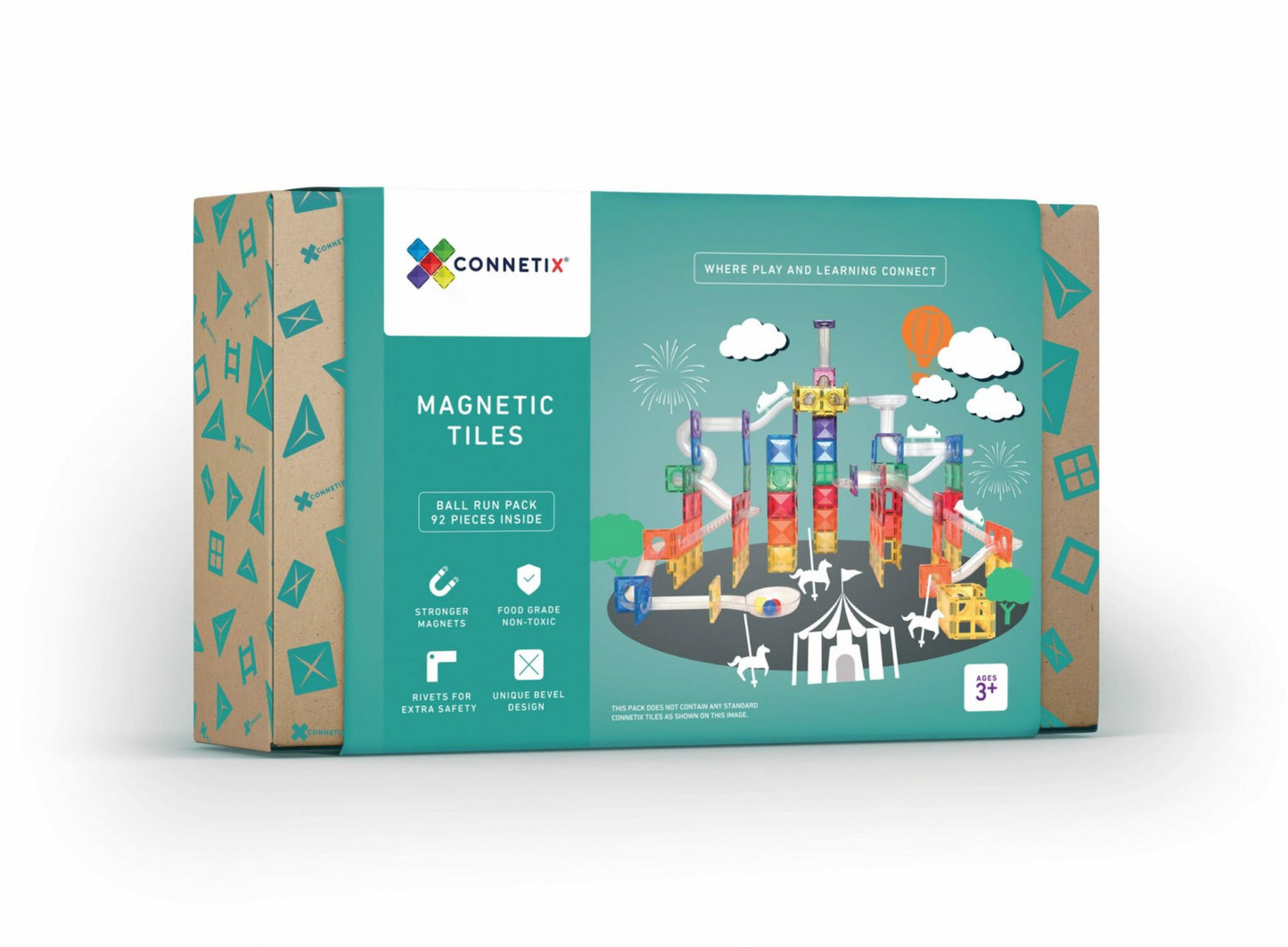 Magnetic Tiles Set magnetic, 92 piese, circuit cu bile - Marble run