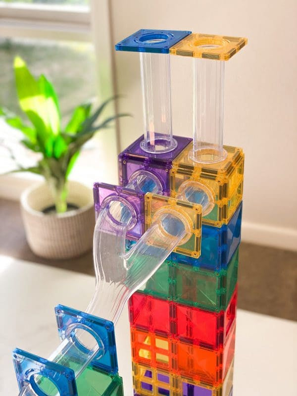 Magnetic Tiles Set magnetic, 92 piese, circuit cu bile - Marble run