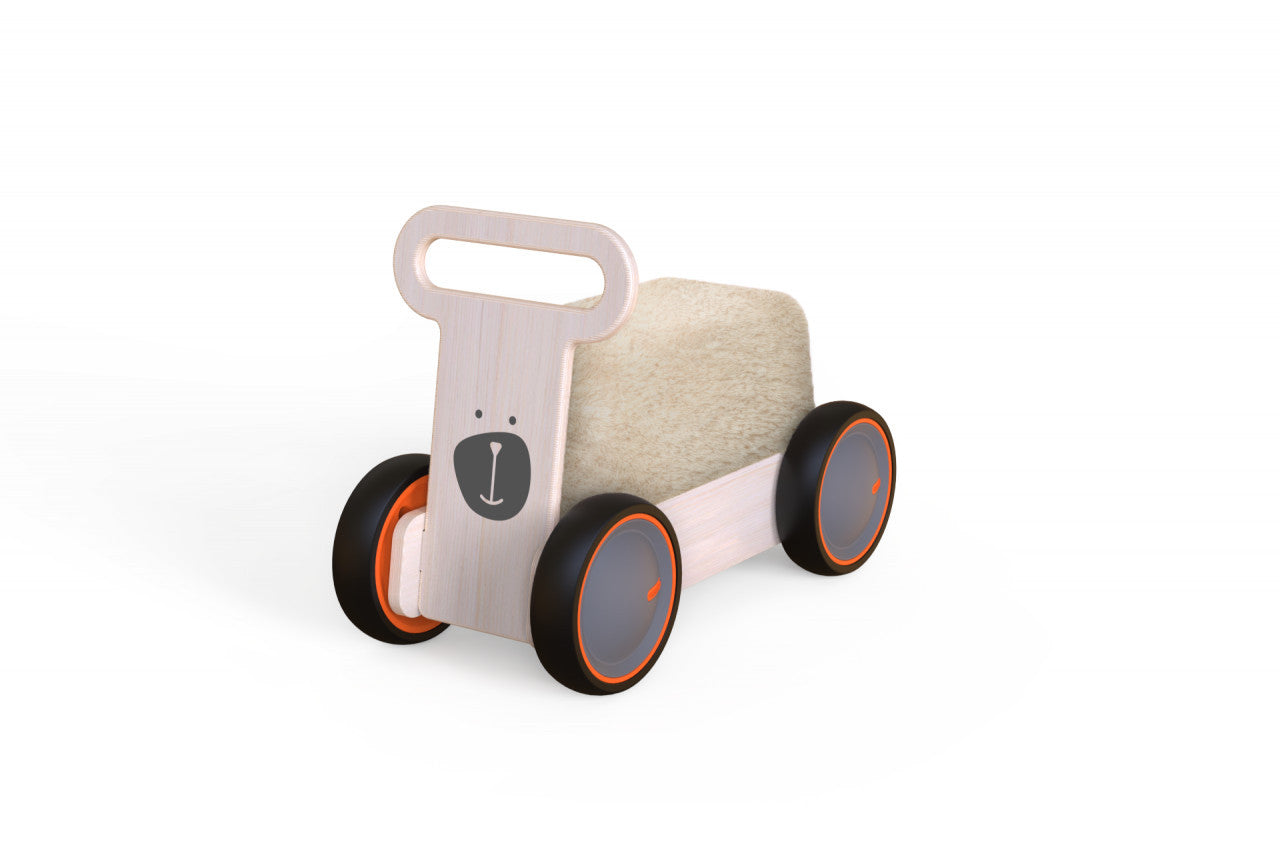 Masinuta ride-on, premergator si carucior de jucarii MamaToyz DriveMe Soft, Ursulet - Jucarie din lemn 3 in 1
