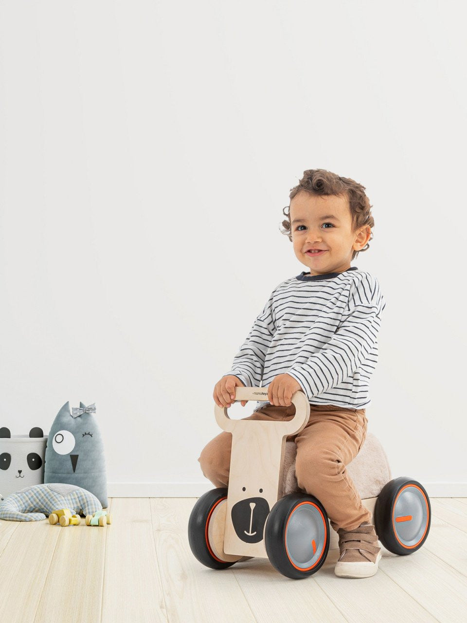 Masinuta ride-on, premergator si carucior de jucarii MamaToyz DriveMe Soft, Ursulet - Jucarie din lemn 3 in 1