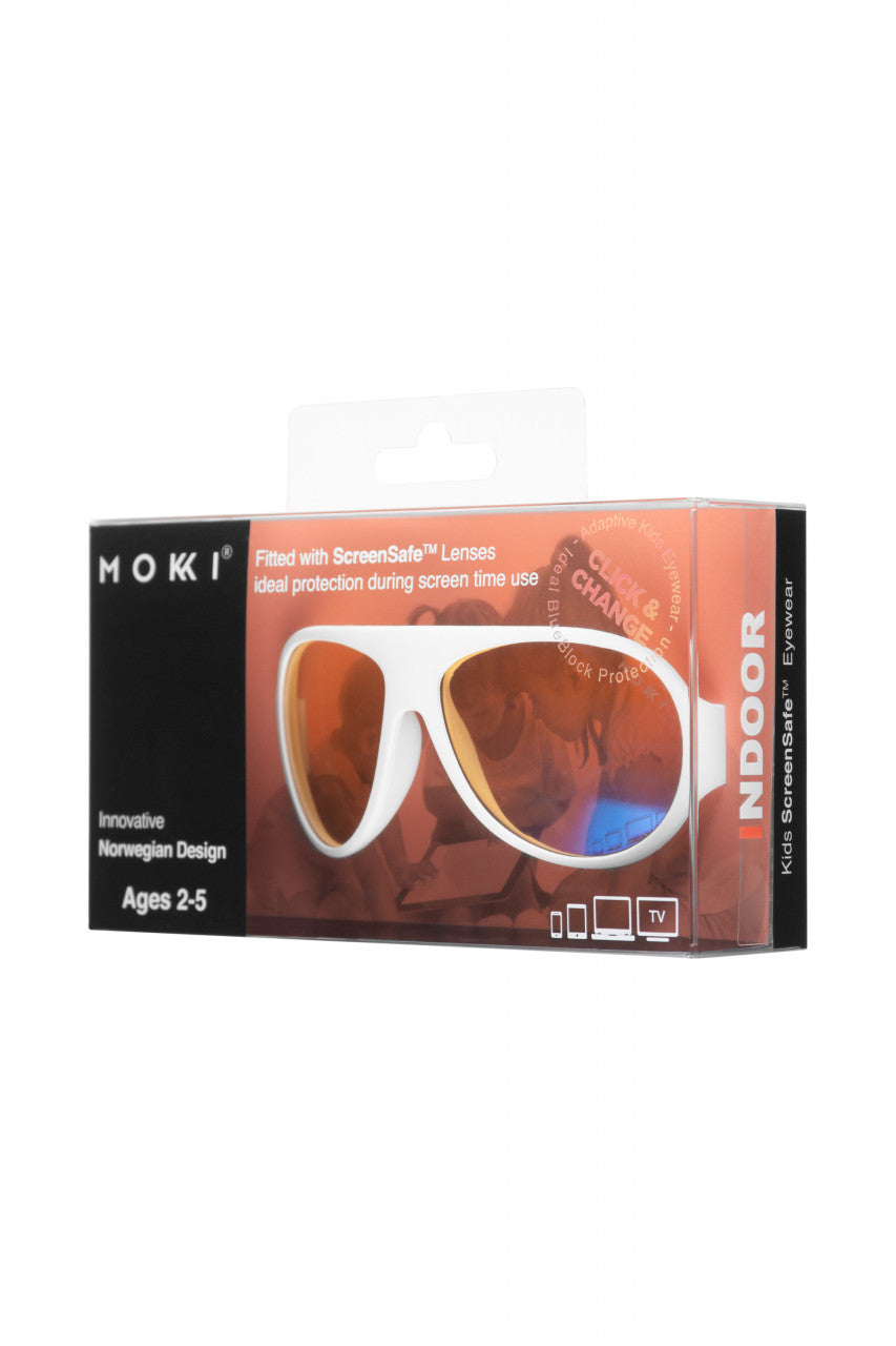Ochelari de soare pentru copii MOKKI Click & Change ScreenSafe, protectie ecran, 2-5 ani, alb