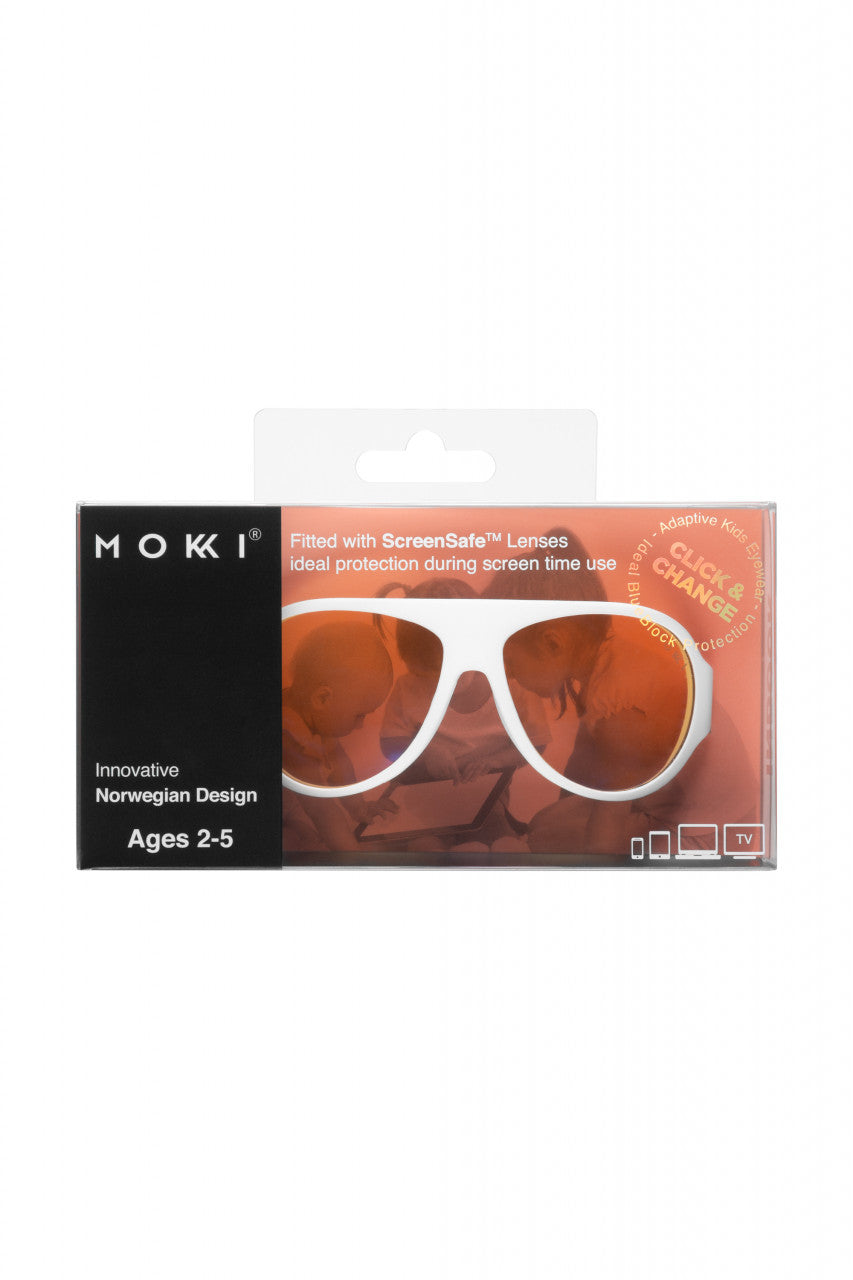 Ochelari de soare pentru copii MOKKI Click & Change ScreenSafe, protectie ecran, 2-5 ani, alb