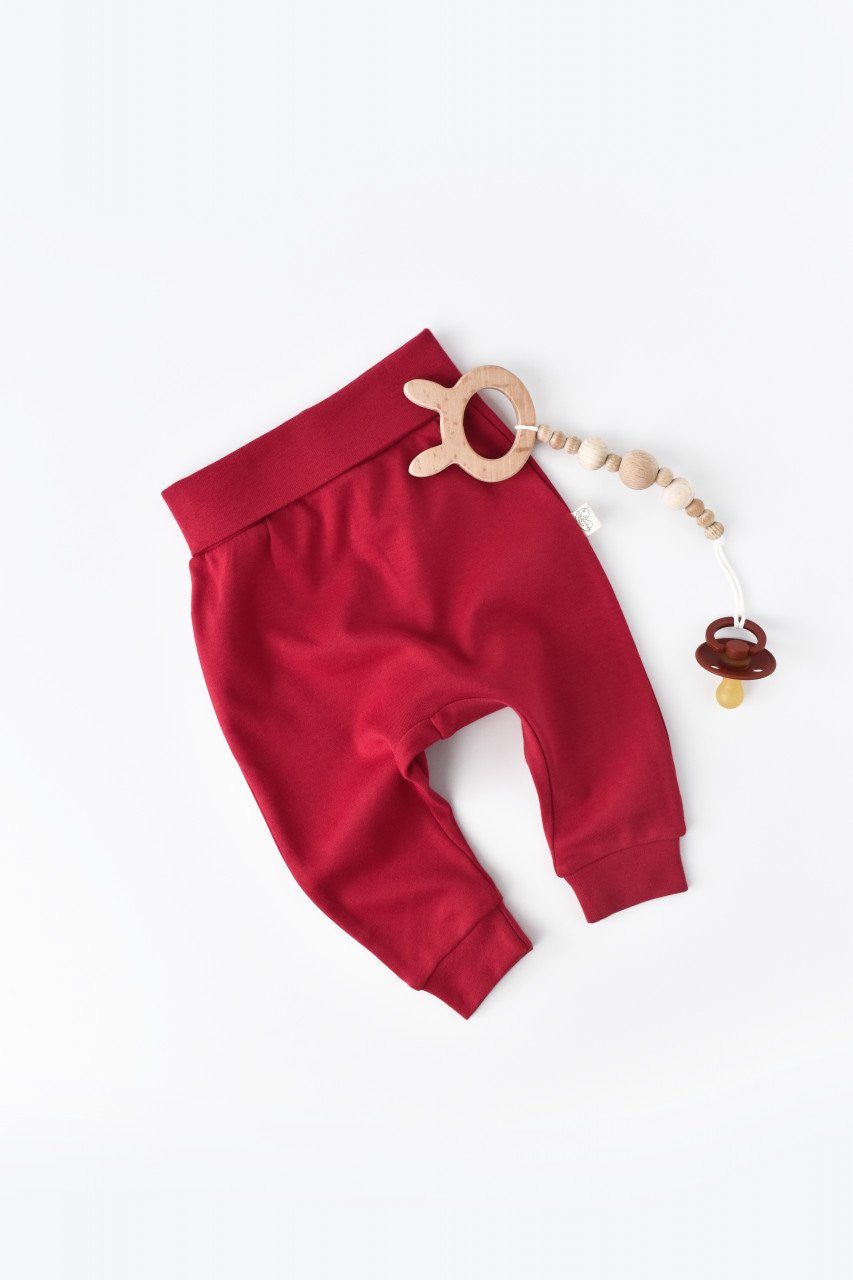 Pantaloni Bebe Unisex din bumbac organic Rosu