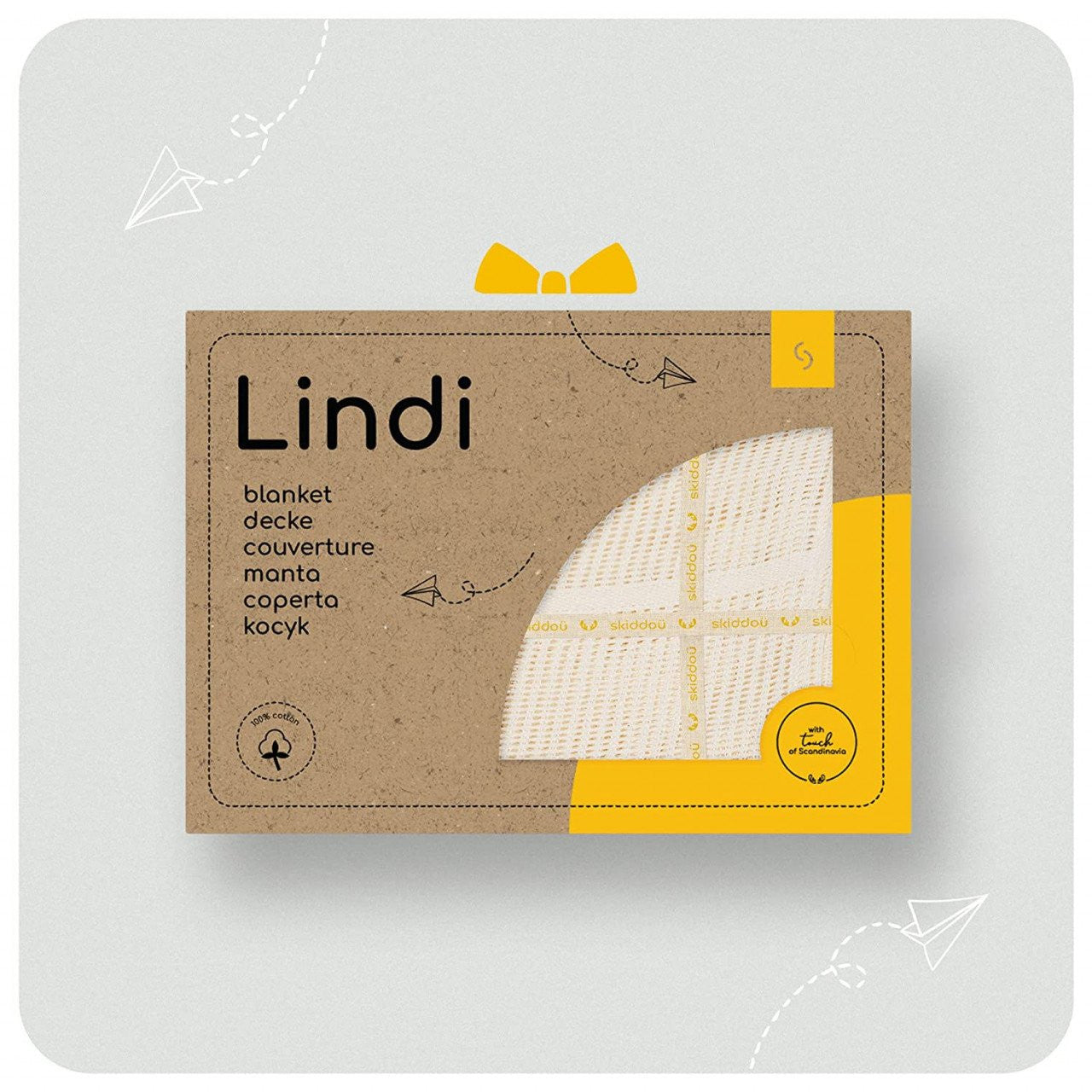 Paturica nou nascut Skiddou Lindi, 100% bumbac, Crem, 75x100cm