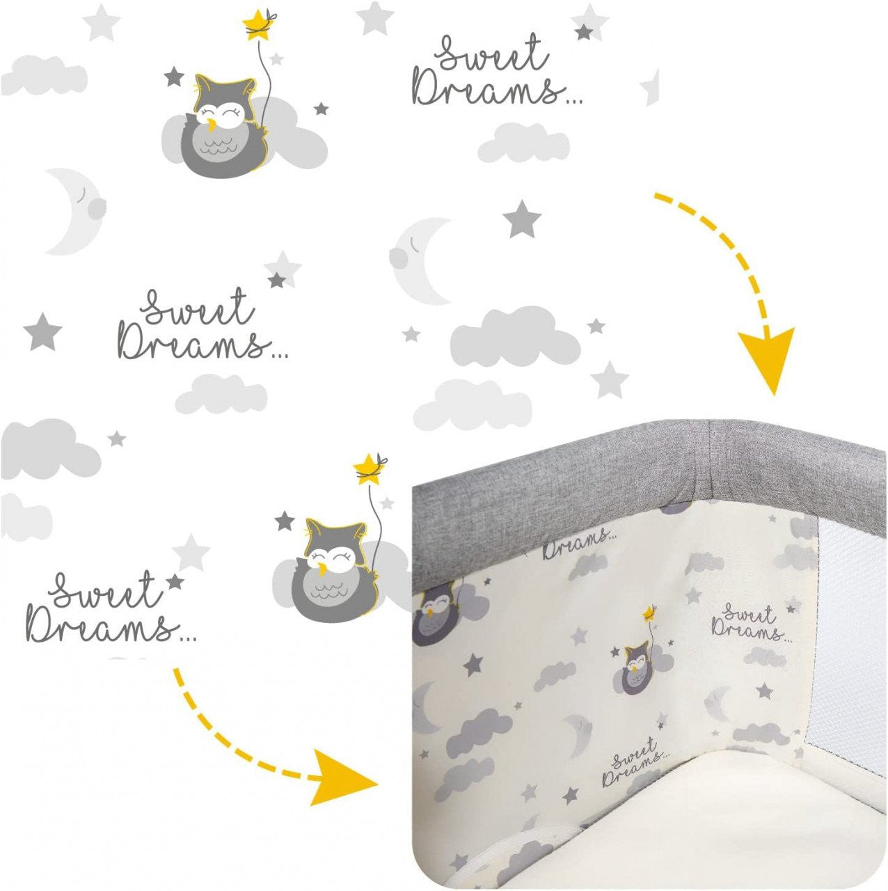 Patut 3 in 1 co-sleeping Natt, Evening Dream, Gri inchis, Skiddou