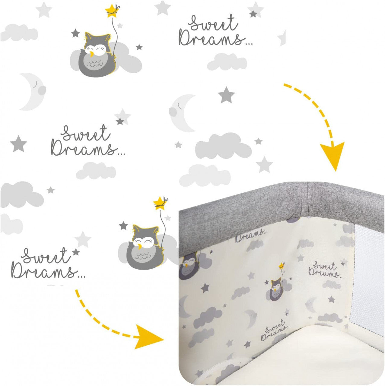 Patut 3 in 1 co-sleeping Natt, Normandic Dream, Gri deschis, Skiddou