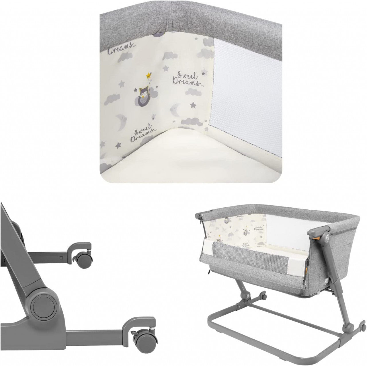 Patut 3 in 1 co-sleeping Natt, Normandic Dream, Gri deschis, Skiddou