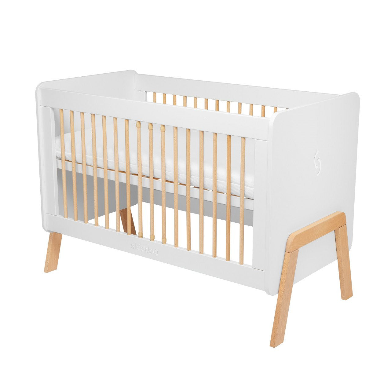 Patut transformabil copii Krubb din lemn de fag/MDF, 60x120 cm, Puff Catcher, alb, Skiddou