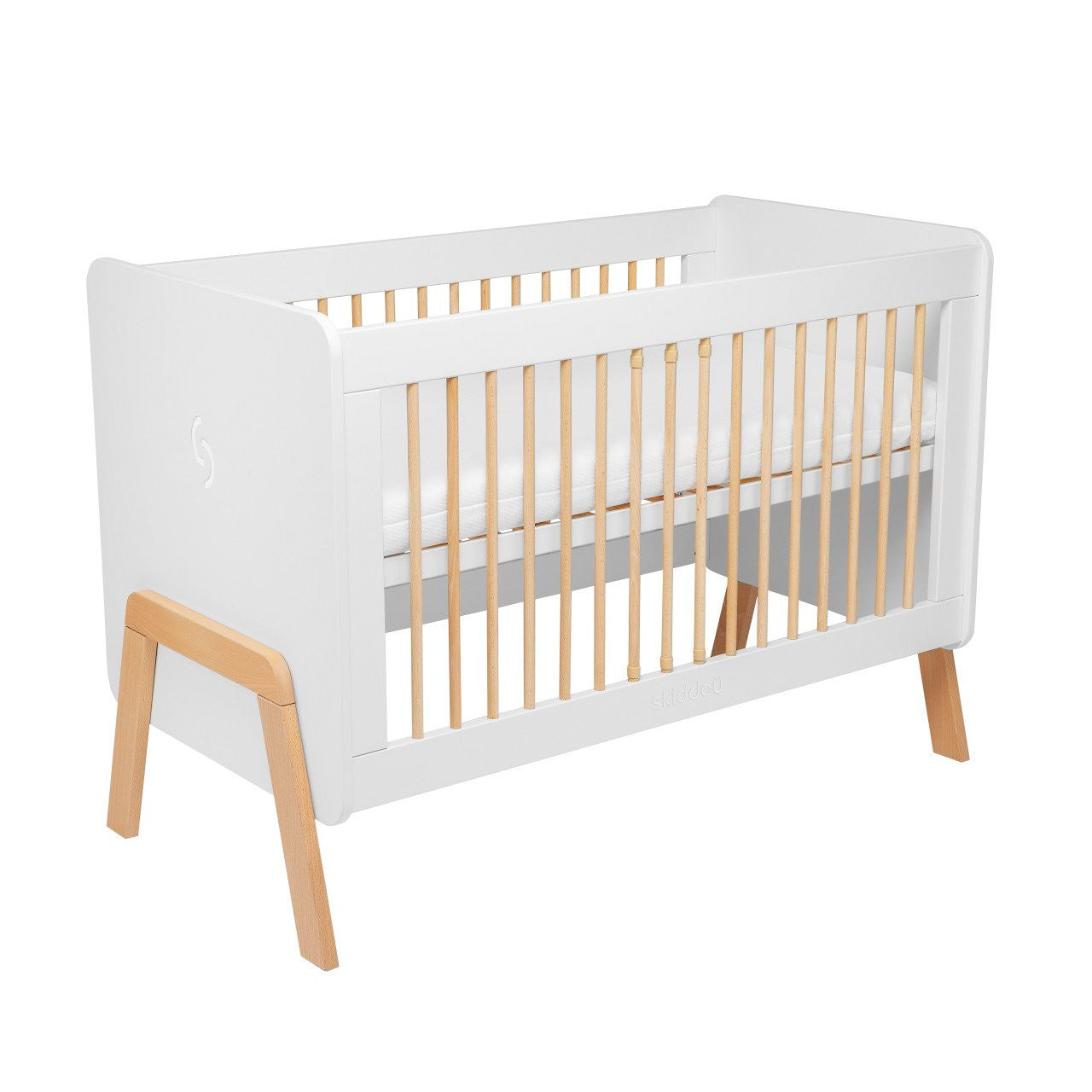 Patut transformabil copii Krubb din lemn de fag/MDF, 60x120 cm, Puff Catcher, alb, Skiddou