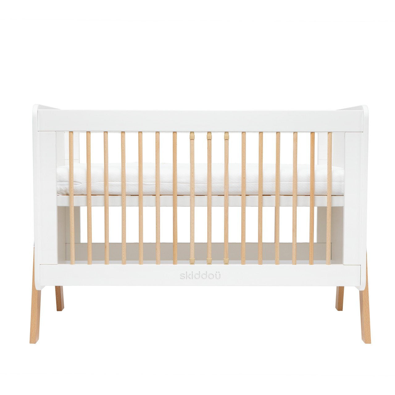 Patut transformabil copii Krubb din lemn de fag/MDF, 60x120 cm, Puff Catcher, alb, Skiddou